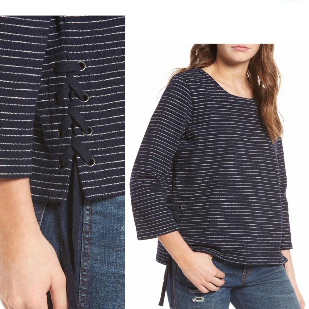 Madewell Stripe Side Lace‎ Up Top Sz Small Navy